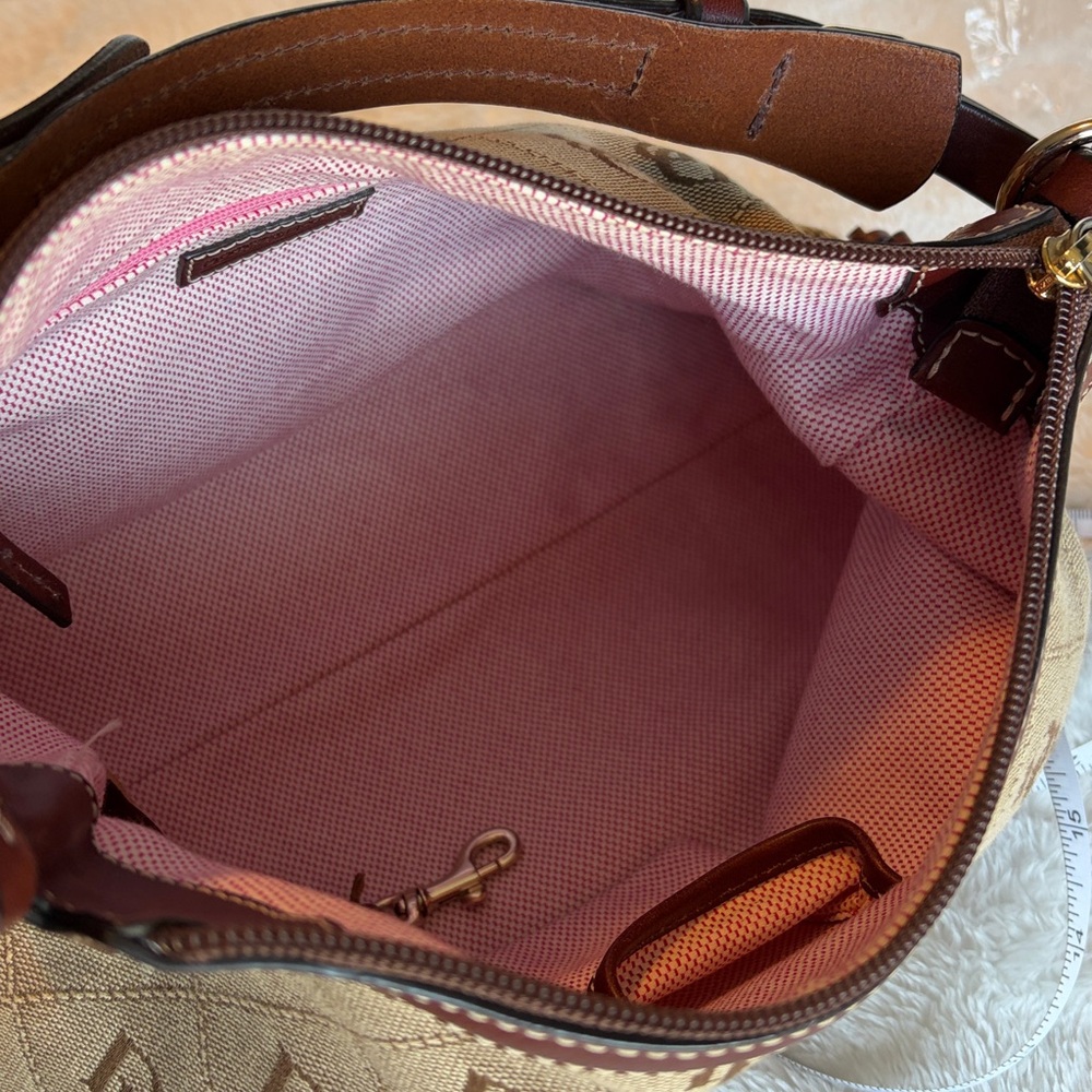 Dooney & Bourke Signature DB Monogram East West Slouch Bag | Leather Trim - Picture 11 of 14